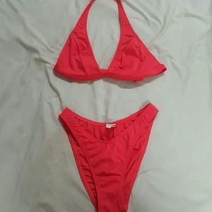 Neon orange 80's style swim suit!